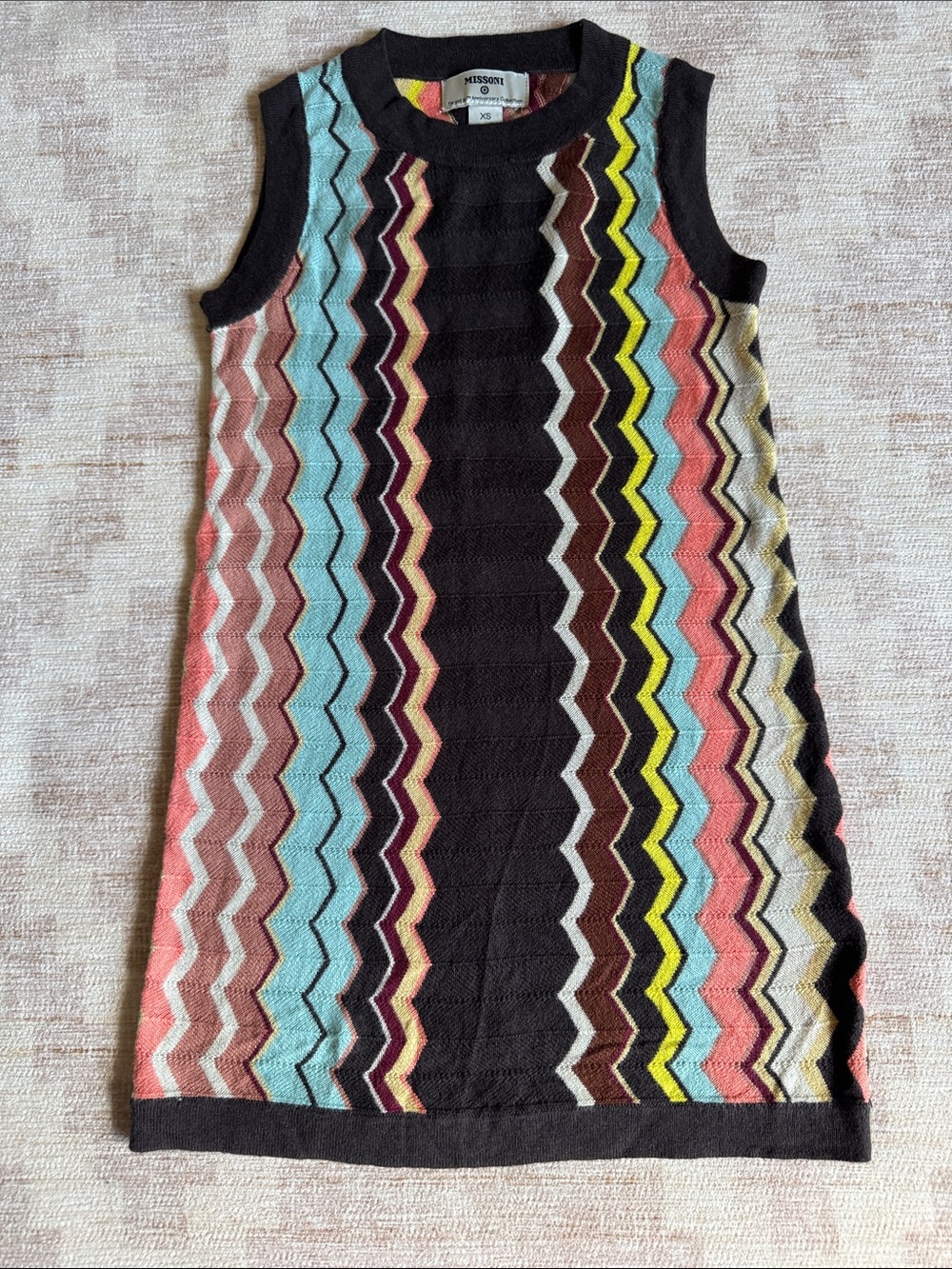 Missoni Kids Brown Multicolor Chevron Knit Sleeveless Dress size XS